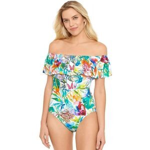 NWT Lauren Ralph Lauren TROPICAL CARIBBEAN Off-the-Shoulder One-Piece Swimsuit